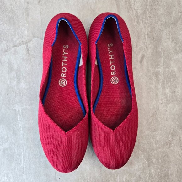 Rothy's Ballet Flats Red Knit Round Toe Slip On Comfort Ballerina Shoes Size 12 - Picture 1 of 10